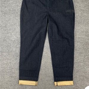 Chico’s Dark Wash Jessie Crop Denim Jeans with Gold Foil Hems size 2.5 (14-16)